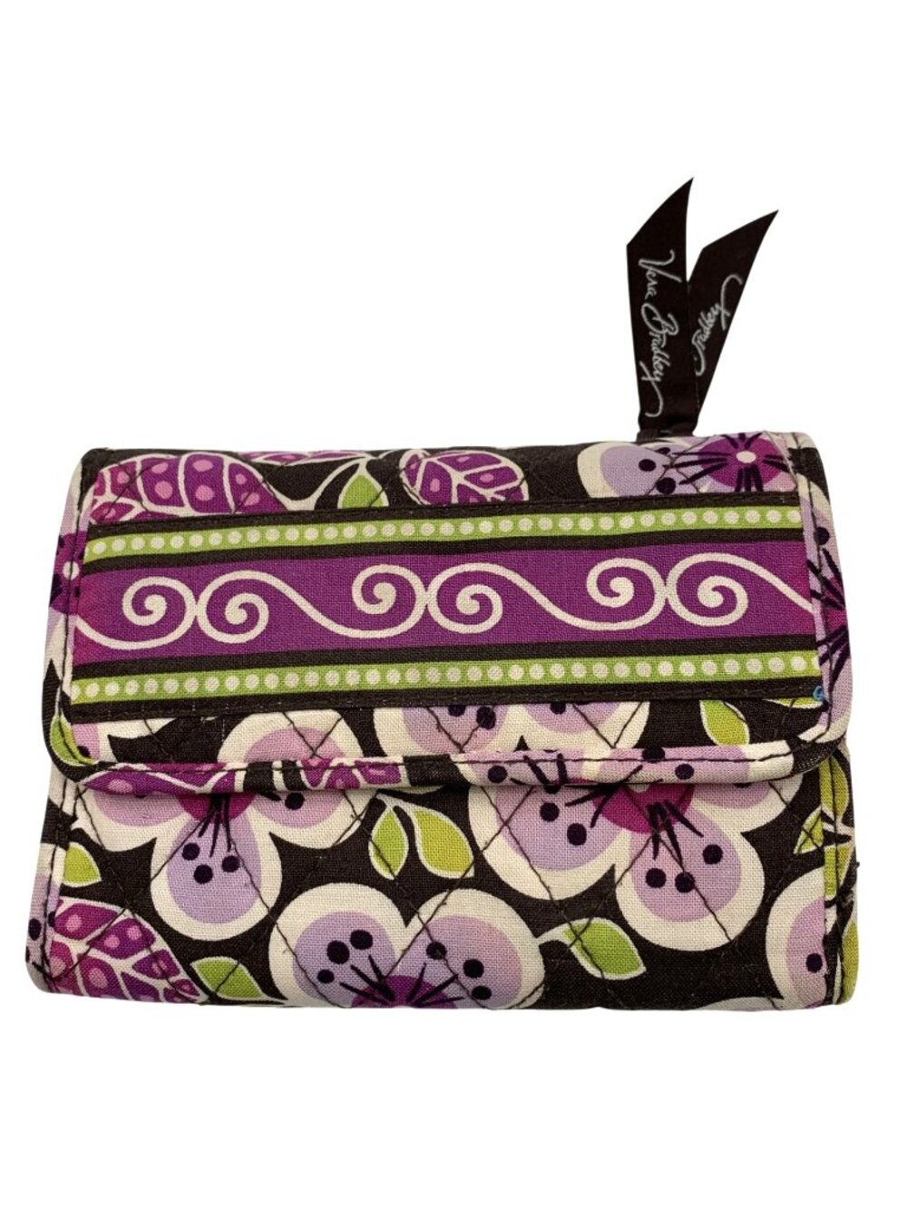 Vera Bradley Quilted Plum Petals Floral Wallet Purple Green READ